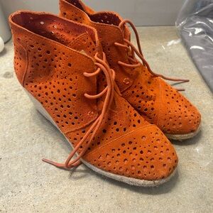 Toms Vibrant Orange Perforated Ankle Booties